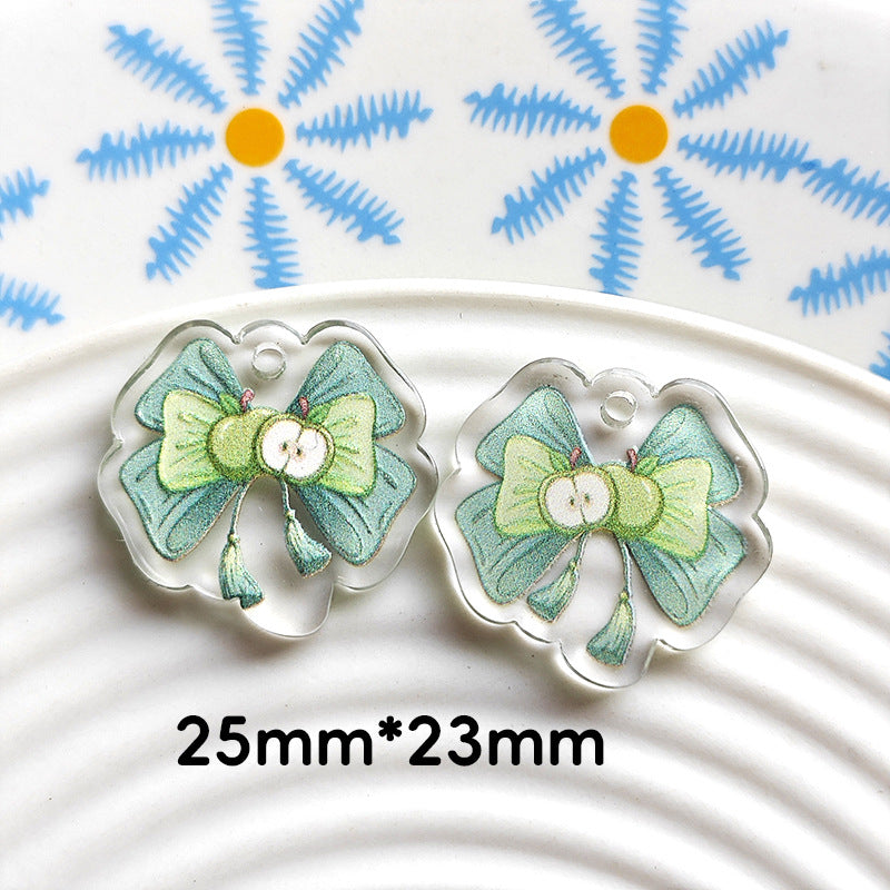Wholesale 10pcs Double-sided bow three-dimensional relief acrylic jewelry accessories DIY pendant with holes cartoon character cute
